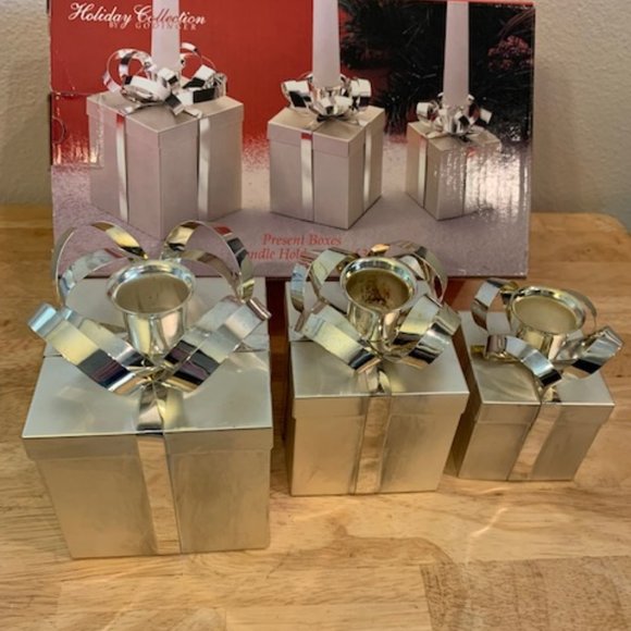 Holiday Collection Silver Present Boxes Candle Holders Set of 3 - Picture 1 of 4